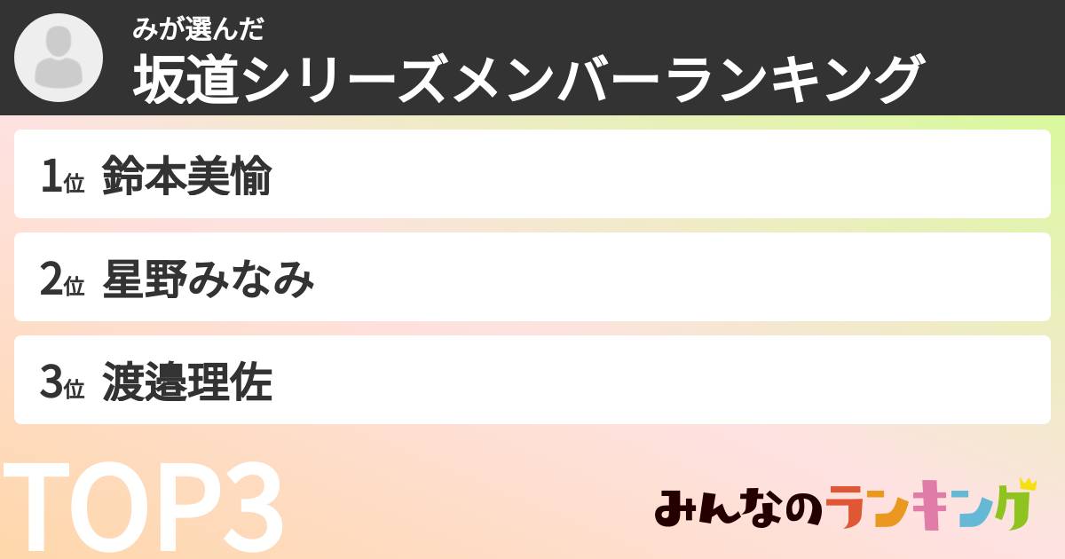 みさんの「坂道シリーズメンバーランキング」