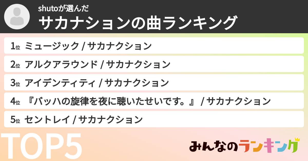 shutoさんの「サカナションの曲ランキング」