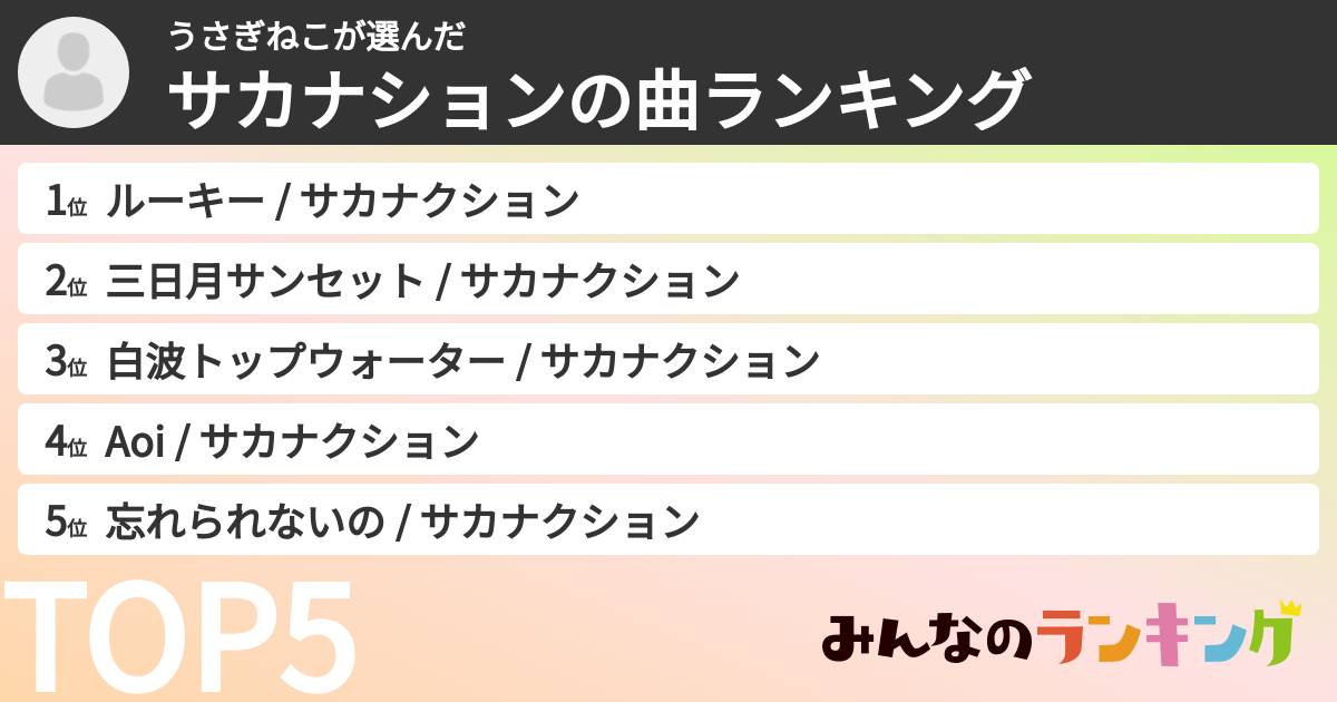 うさぎねこさんの「サカナションの曲ランキング」