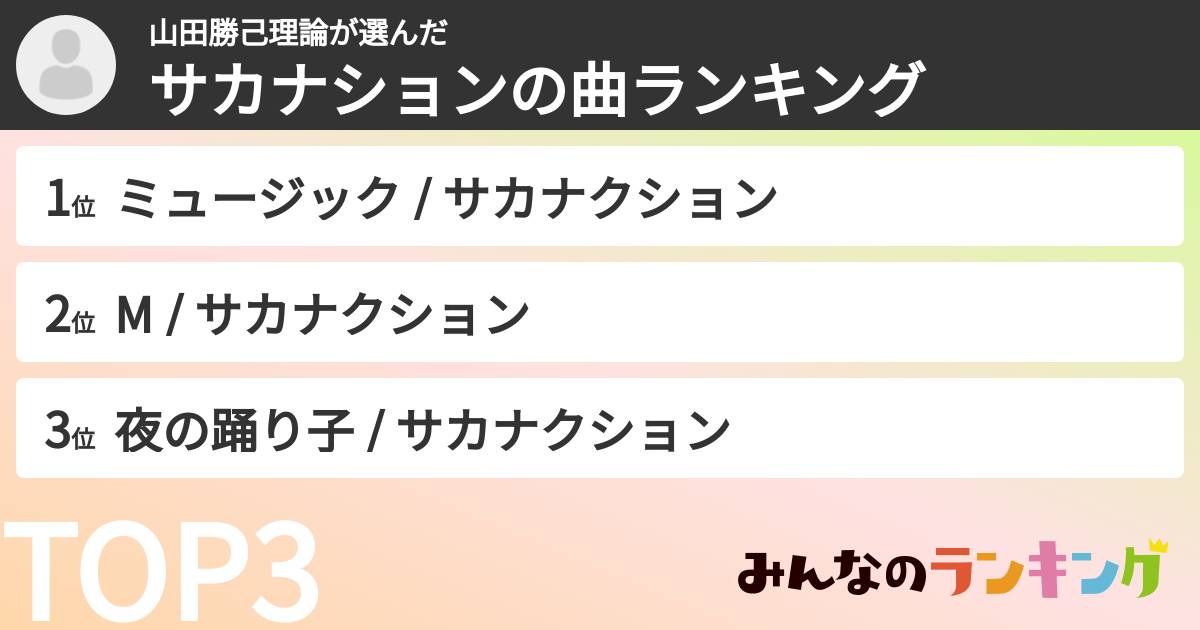 山田勝己理論さんの「サカナションの曲ランキング」