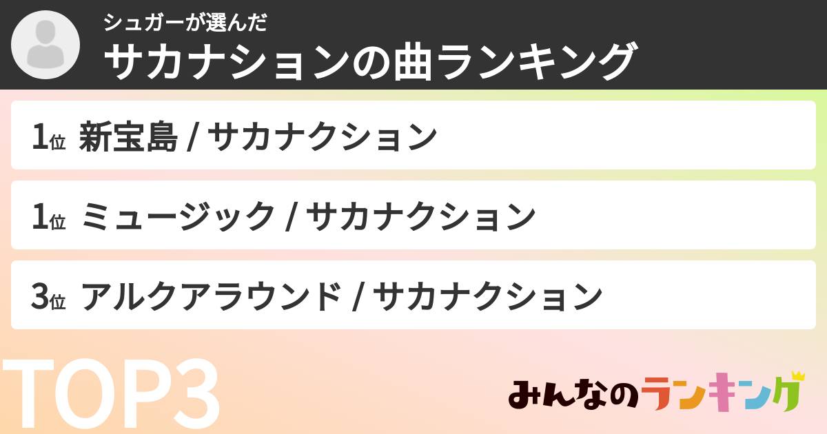 シュガーさんの「サカナションの曲ランキング」