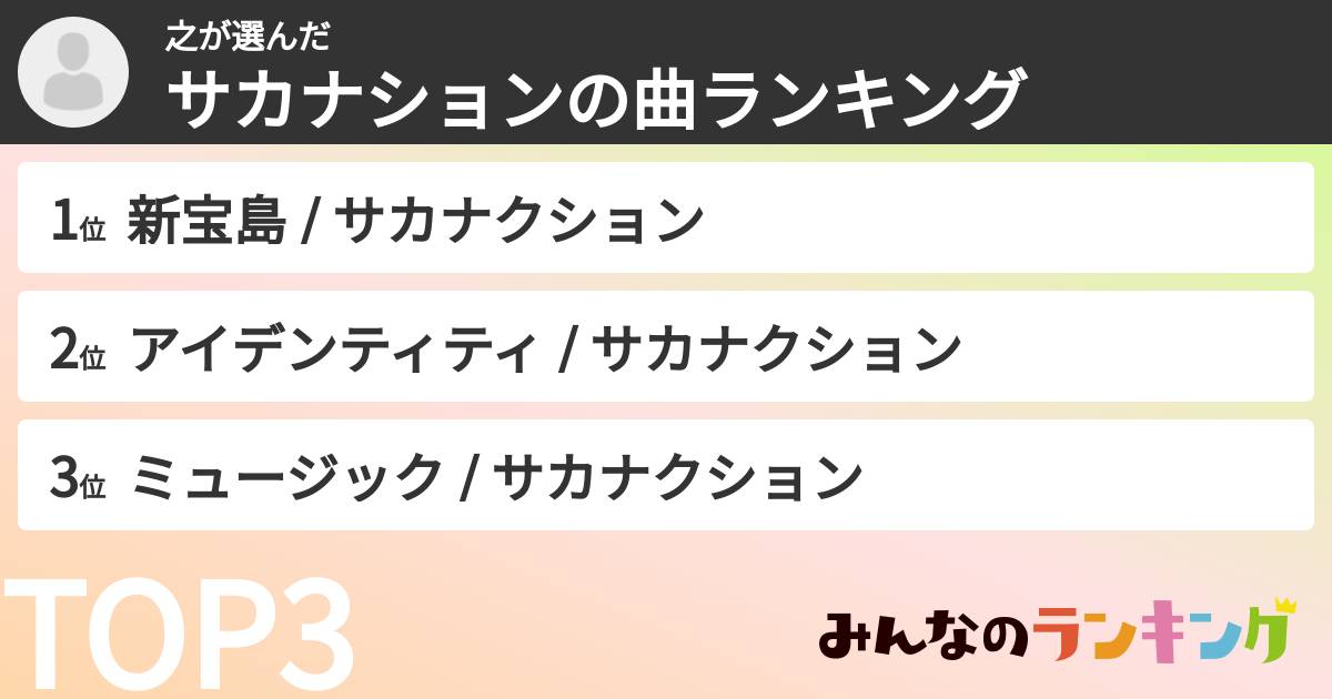 之さんの「サカナションの曲ランキング」