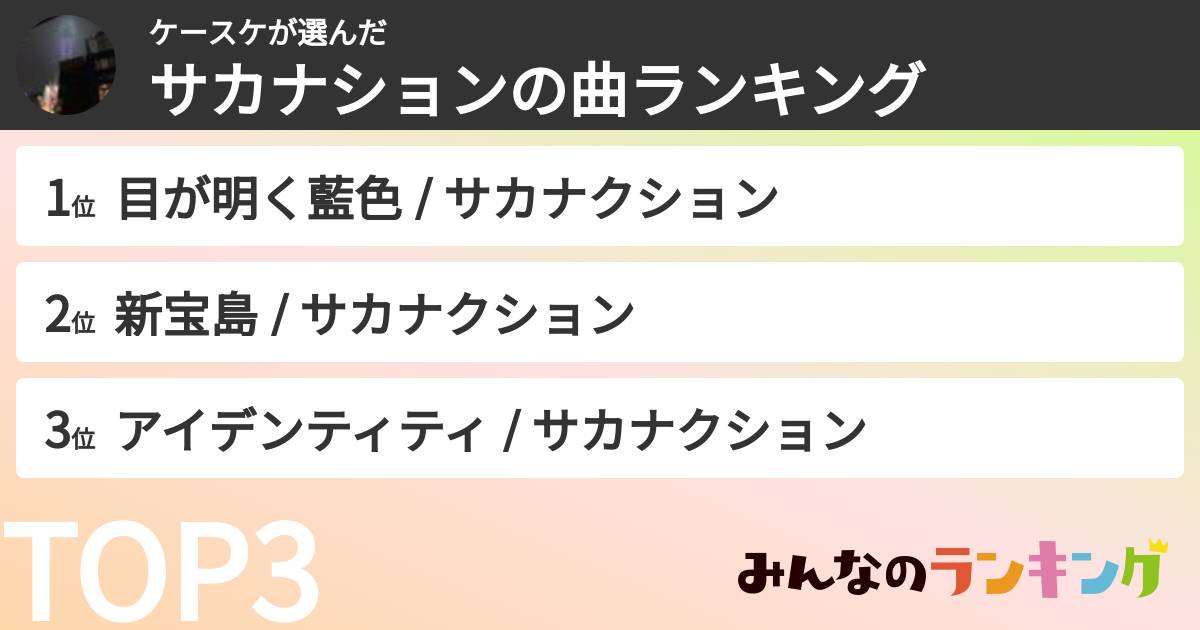 ケースケさんの「サカナションの曲ランキング」