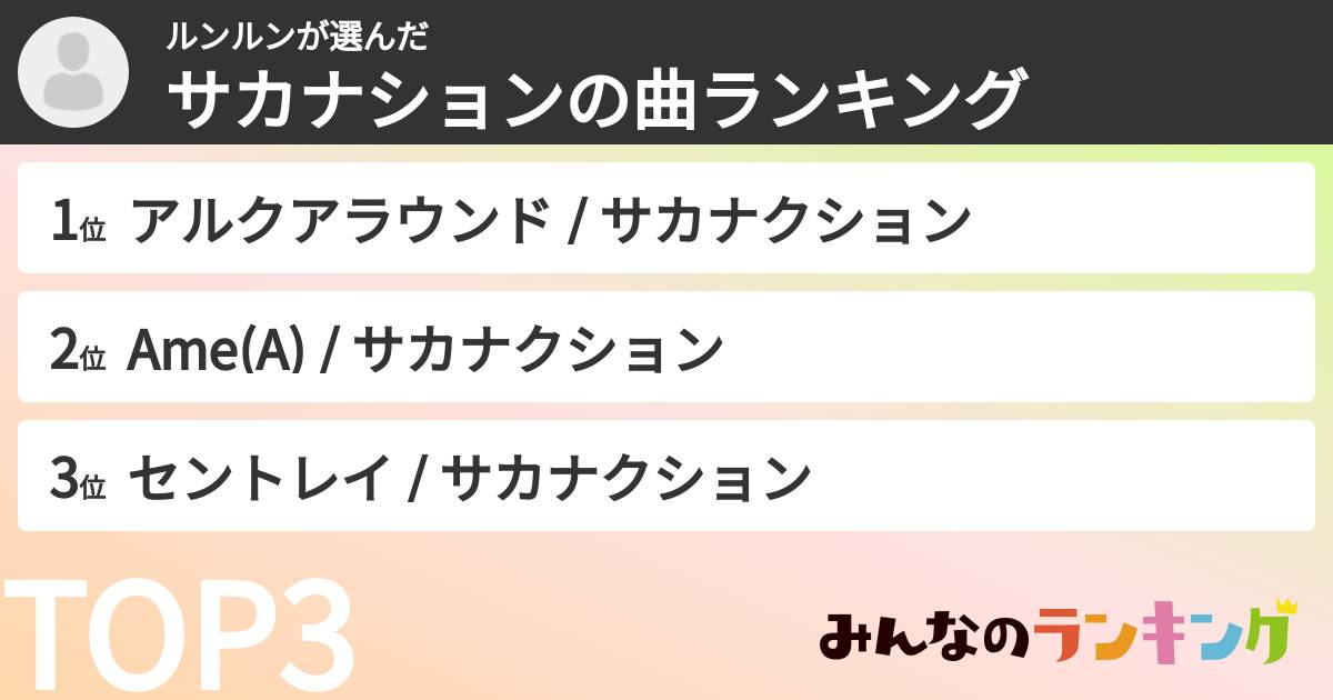 ルンルンさんの「サカナションの曲ランキング」