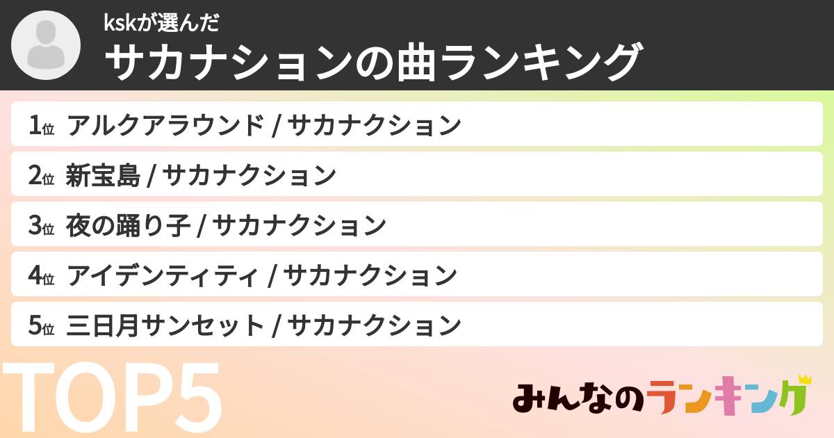 kskさんの「サカナションの曲ランキング」