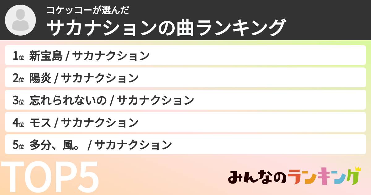 コケッコーさんの「サカナションの曲ランキング」