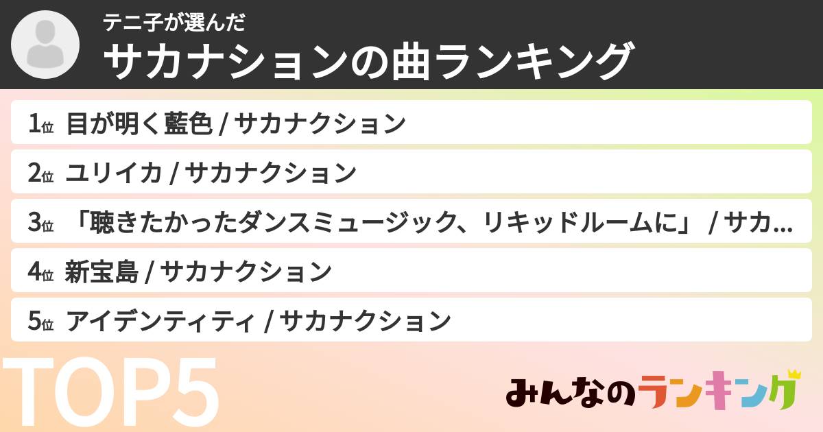 テニ子さんの「サカナションの曲ランキング」