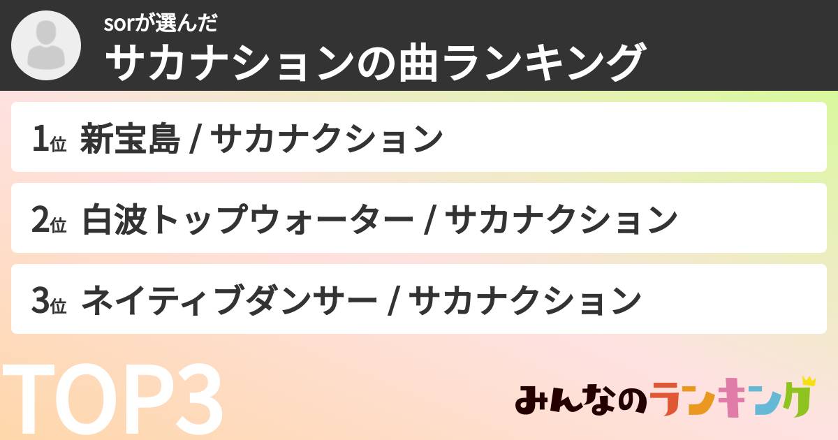 sorさんの「サカナションの曲ランキング」