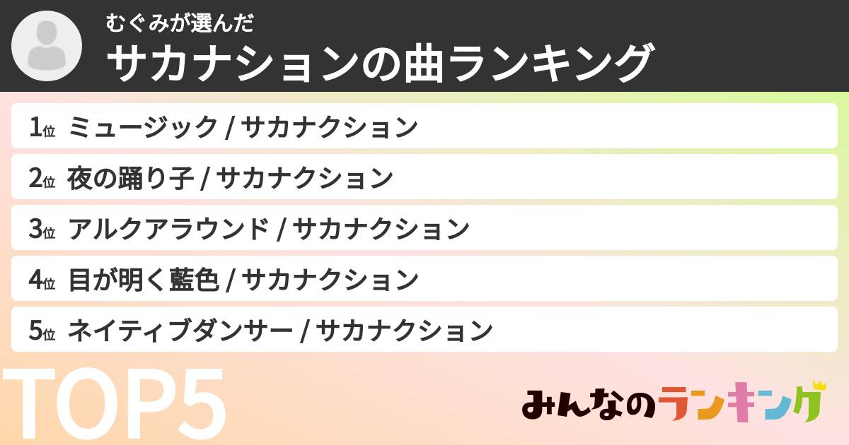 むぐみさんの「サカナションの曲ランキング」