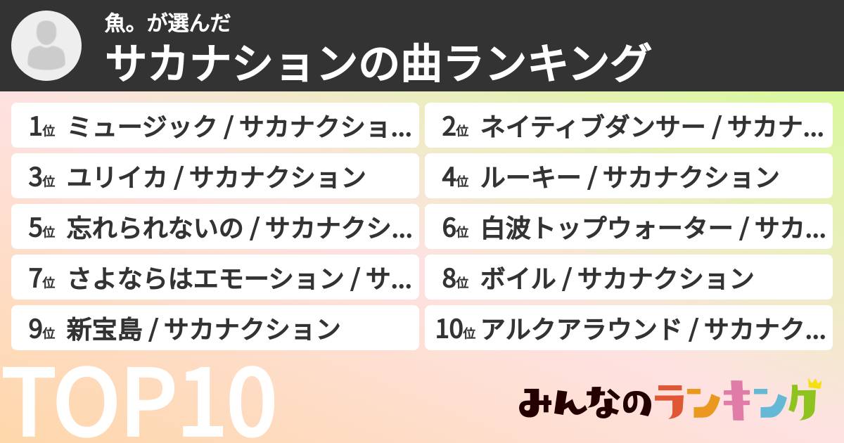 魚。さんの「サカナションの曲ランキング」