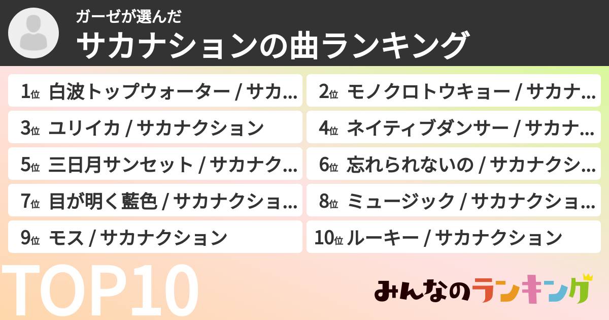 ガーゼさんの「サカナションの曲ランキング」
