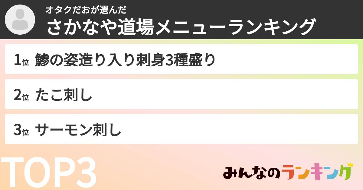 オタクだおさんの「さかなや道場メニューランキング」