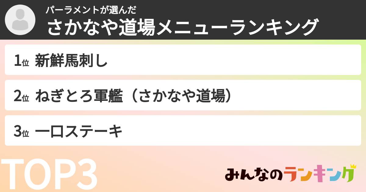 パーラメントさんの「さかなや道場メニューランキング」