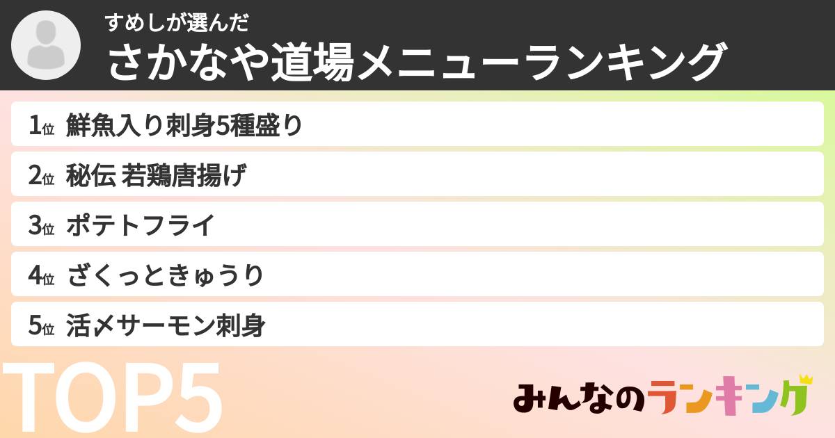 すめしさんの「さかなや道場メニューランキング」