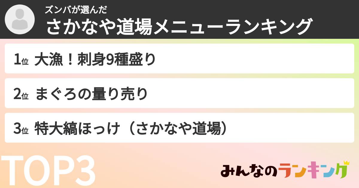ズンバさんの「さかなや道場メニューランキング」
