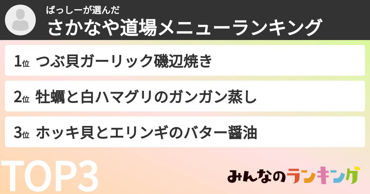 ばっしーさんの「さかなや道場メニューランキング」