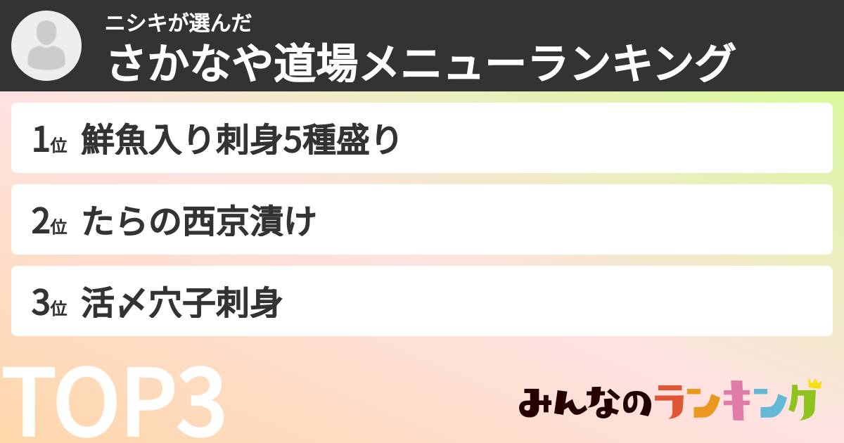 ニシキさんの「さかなや道場メニューランキング」