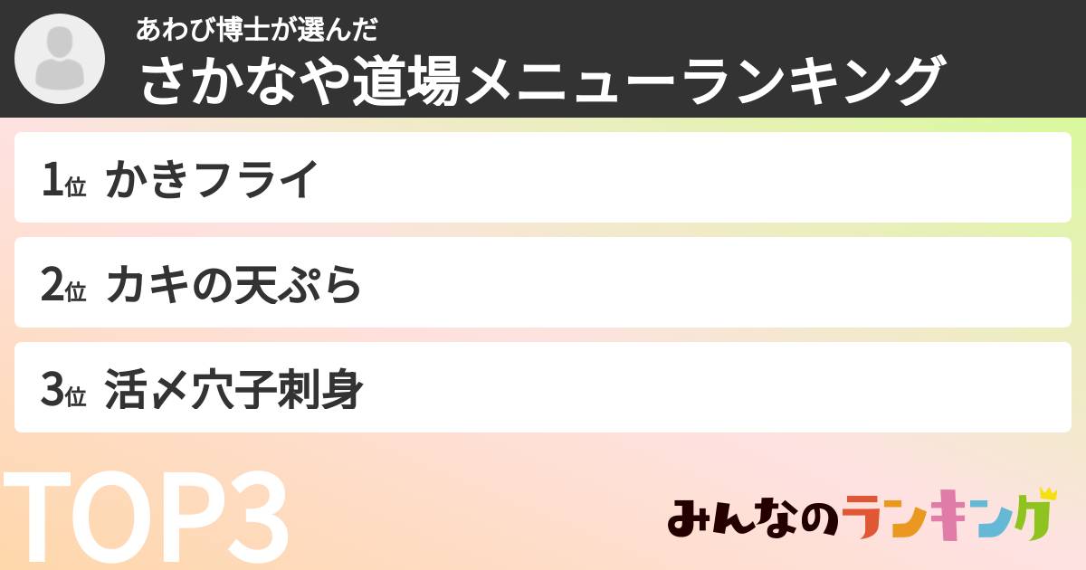 あわび博士さんの「さかなや道場メニューランキング」
