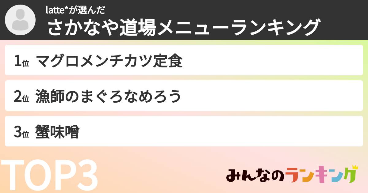 latte*さんの「さかなや道場メニューランキング」