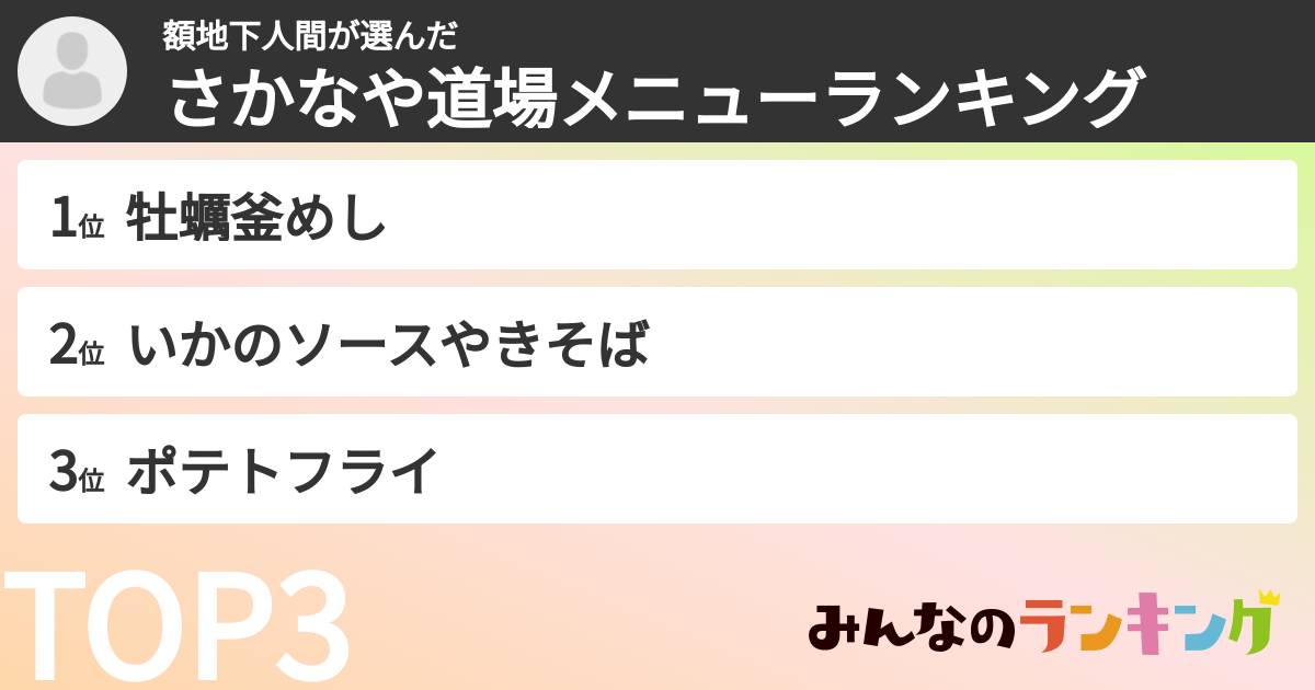 額地下人間さんの「さかなや道場メニューランキング」