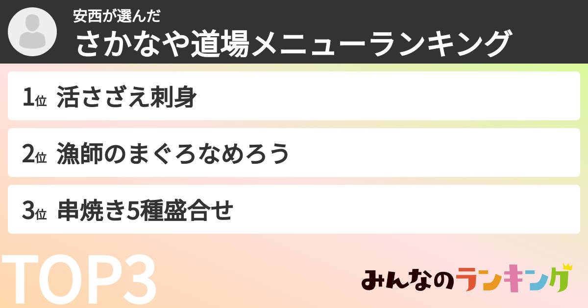 安西さんの「さかなや道場メニューランキング」
