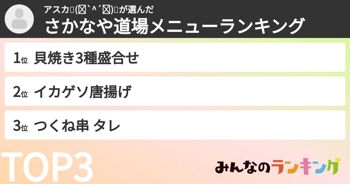 アスカ٩(๑`^´๑)۶さんの「さかなや道場メニューランキング」