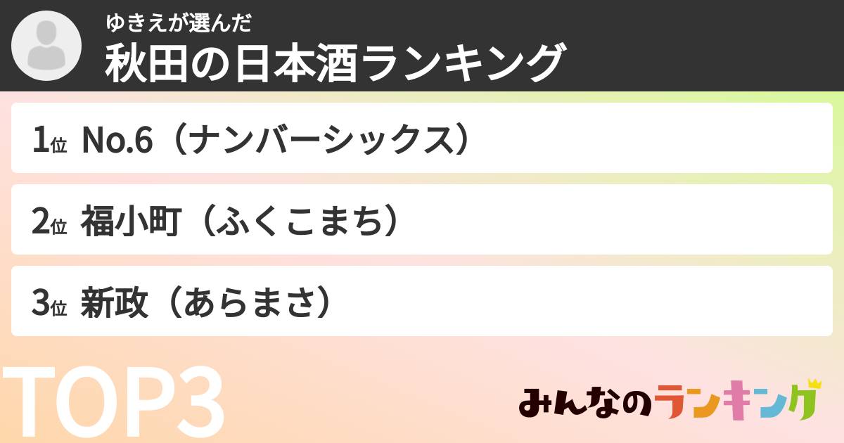 ゆきえさんの「秋田の日本酒ランキング」