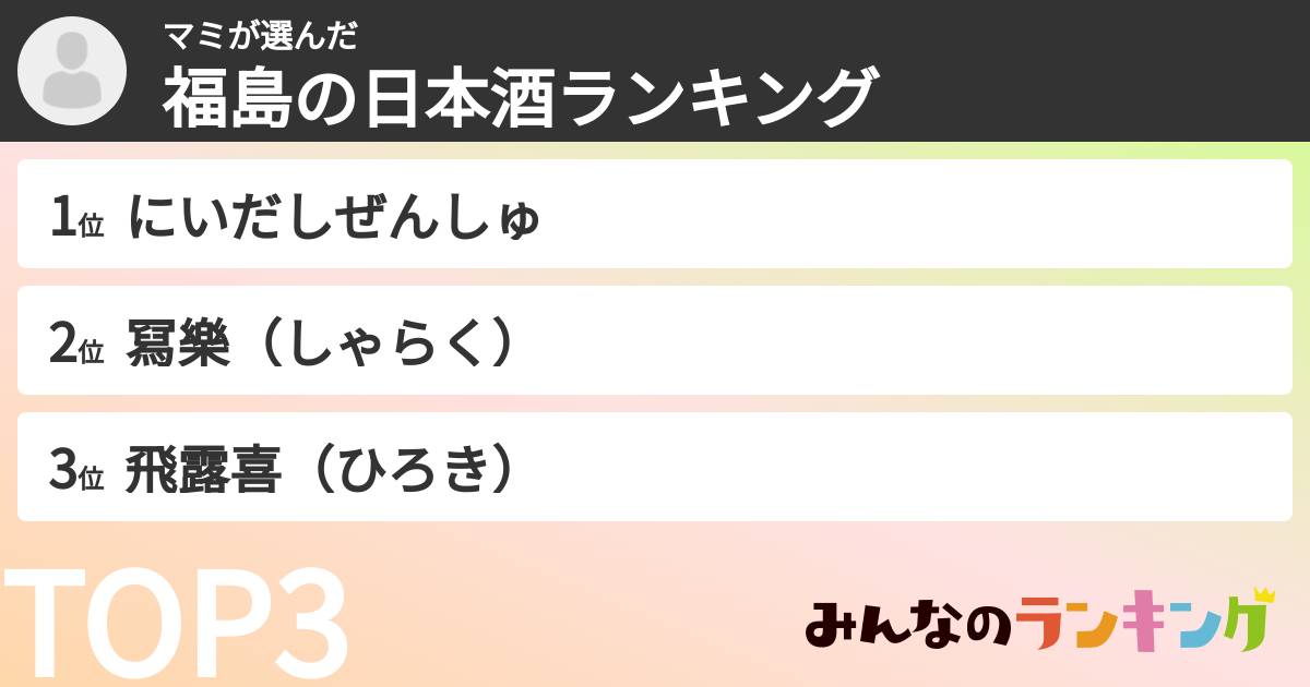 マミさんの「福島の日本酒ランキング」