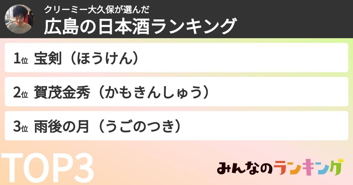 クリーミー大久保さんの「広島の日本酒ランキング」
