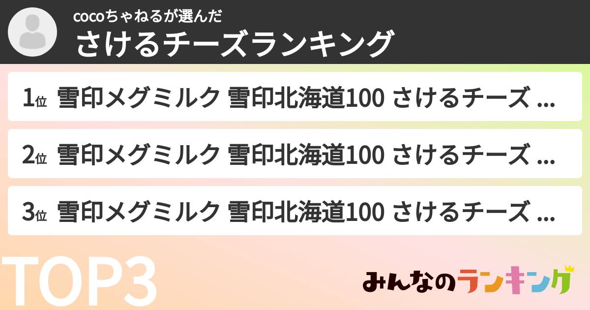 cocoちゃねるさんの「さけるチーズランキング」