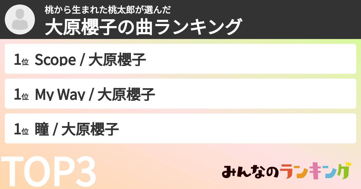 桃から生まれた桃太郎さんの「大原櫻子の曲ランキング」