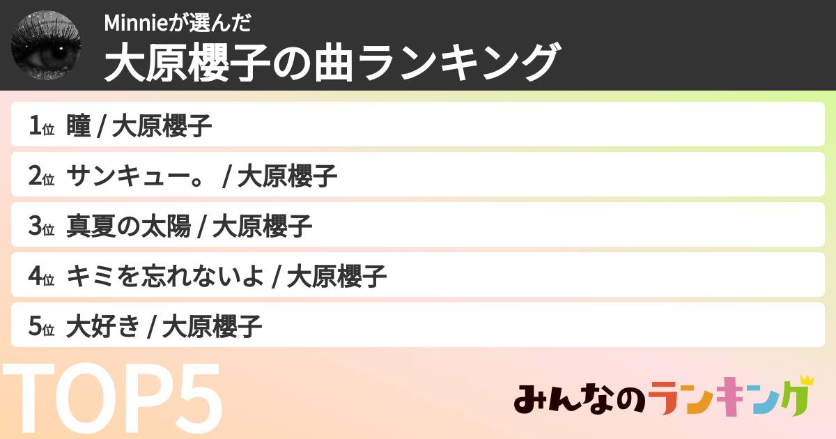 Minnieさんの「大原櫻子の曲ランキング」