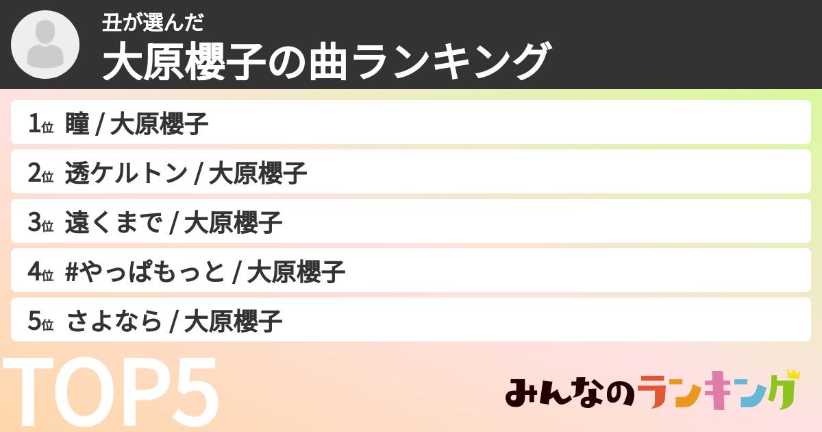 丑さんの「大原櫻子の曲ランキング」