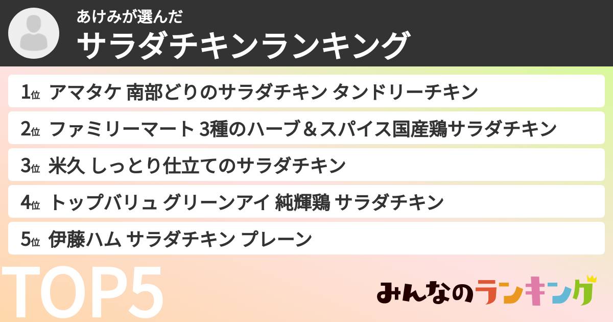 あけみさんの「サラダチキンランキング」