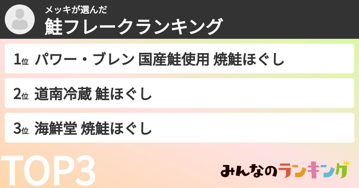 メッキさんの「鮭フレークランキング」