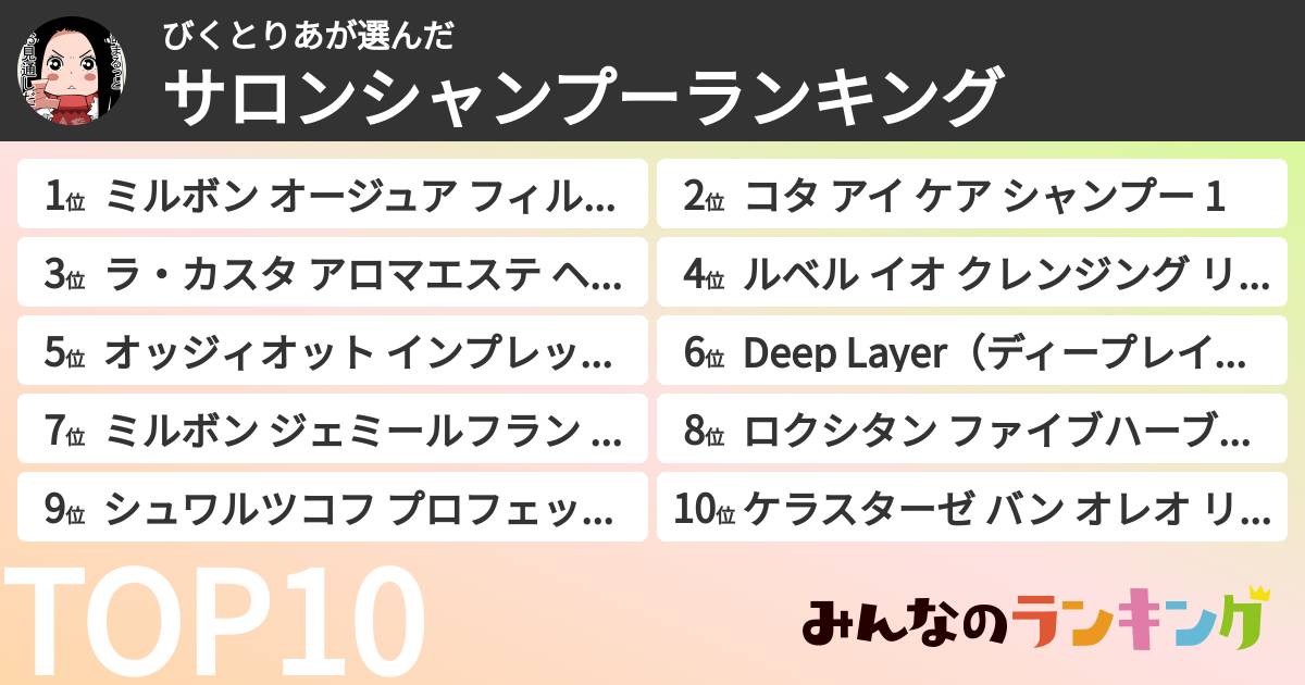 びくとりあさんの「サロンシャンプーランキング」