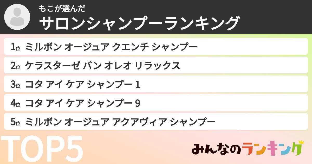 もこさんの「サロンシャンプーランキング」