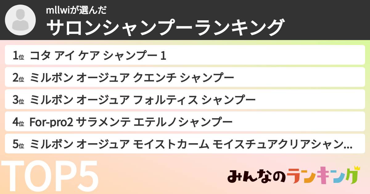 mllwiさんの「サロンシャンプーランキング」