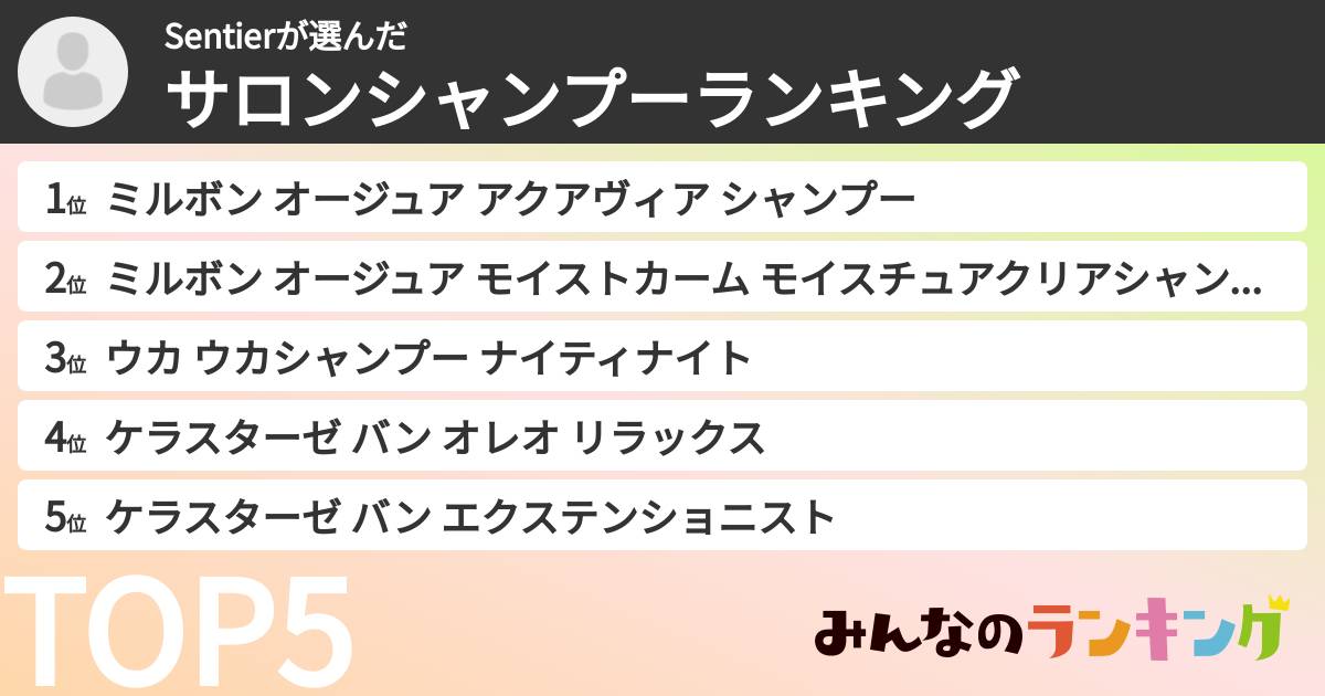 Sentierさんの「サロンシャンプーランキング」