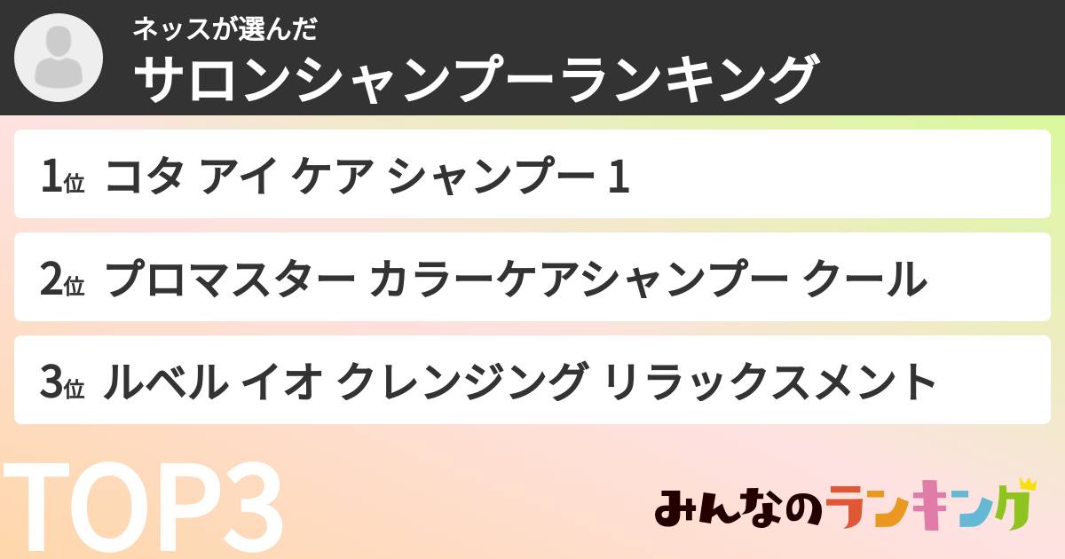 ネッスさんの「サロンシャンプーランキング」