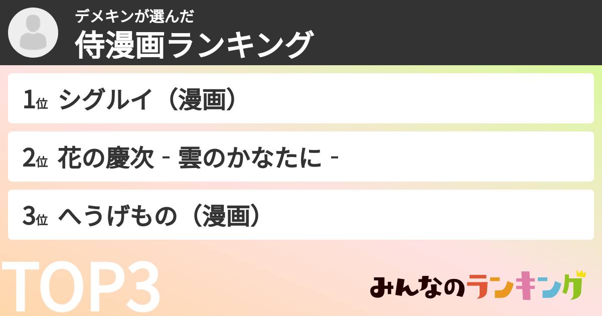 デメキンさんの「侍漫画ランキング」