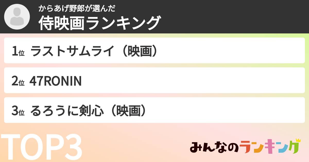 からあげ野郎さんの「侍映画ランキング」