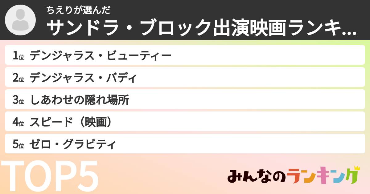 ちえりさんの「サンドラ・ブロック出演映画ランキング」