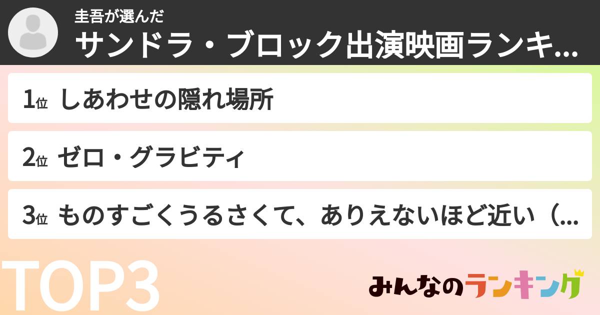 圭吾さんの「サンドラ・ブロック出演映画ランキング」