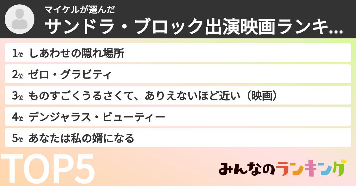 マイケルさんの「サンドラ・ブロック出演映画ランキング」