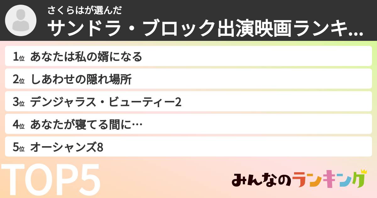 さくらはさんの「サンドラ・ブロック出演映画ランキング」