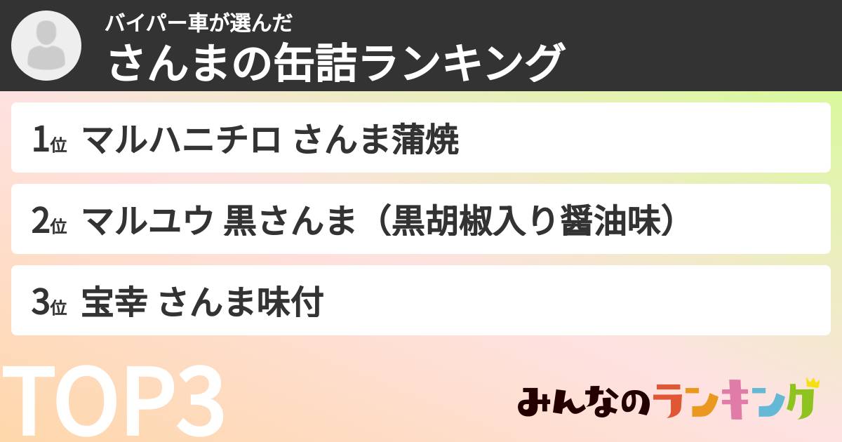 バイパー車さんの「さんまの缶詰ランキング」