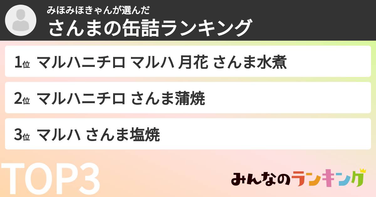 みほみほきゃんさんの「さんまの缶詰ランキング」