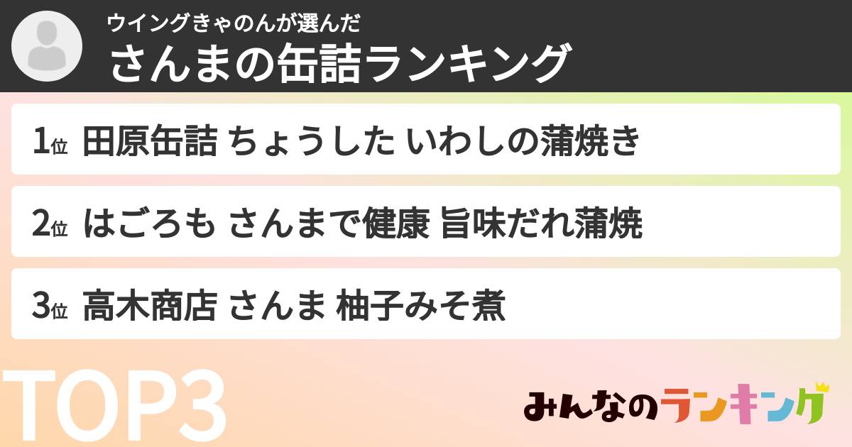 ウイングきゃのんさんの「さんまの缶詰ランキング」