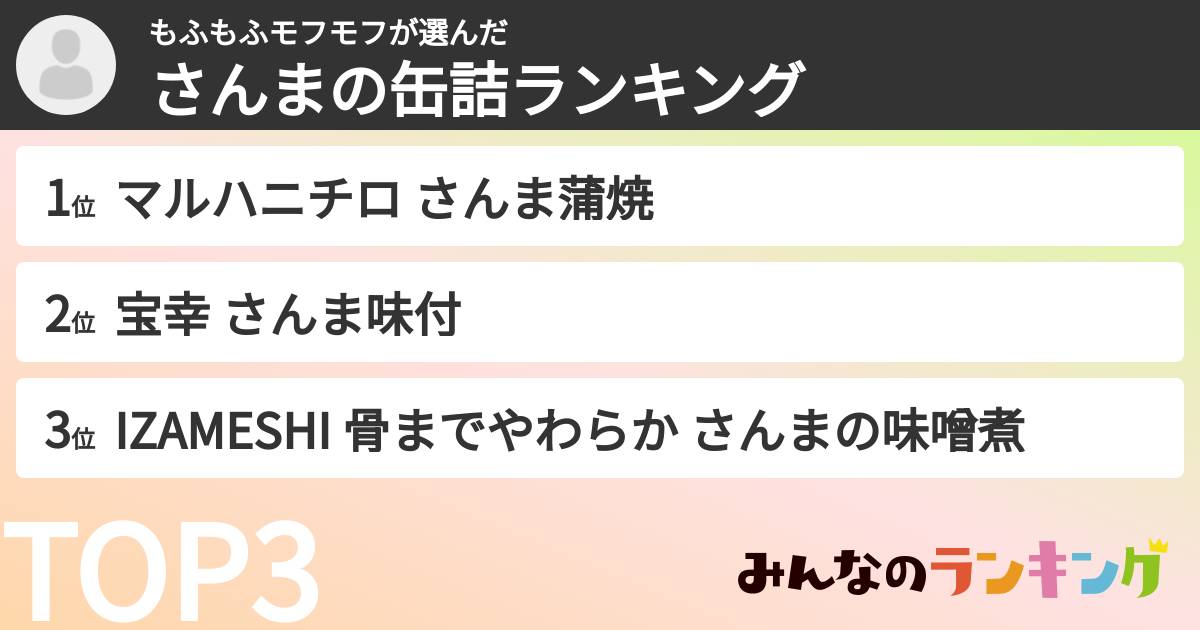 もふもふモフモフさんの「さんまの缶詰ランキング」